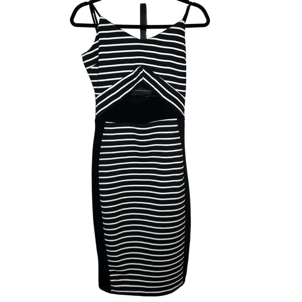 Love Bodycon Dress-Large-nwot,‎ cutout in center,black white striped, stretchy
